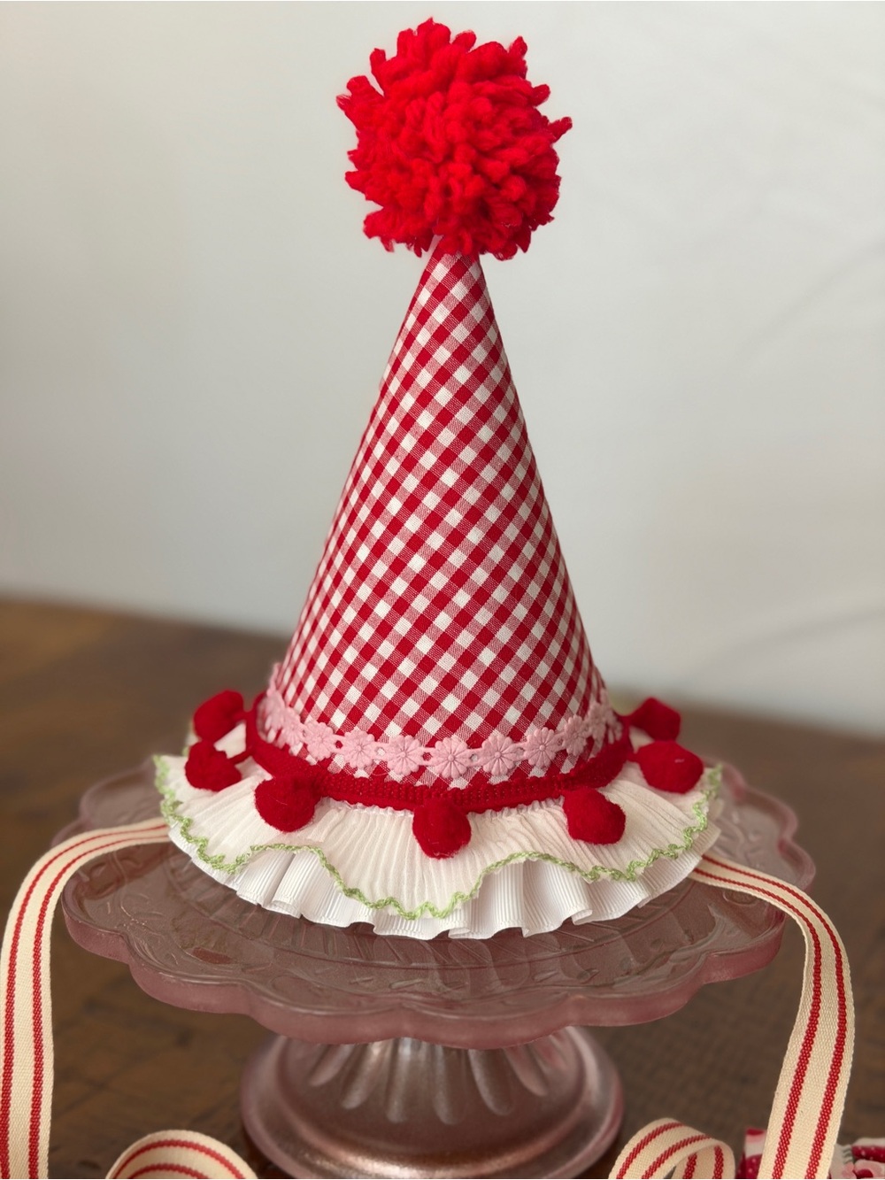 Birthday Party Dress/Sundress with Red Strawberry Print and birthday hat - Picture 4 of 16